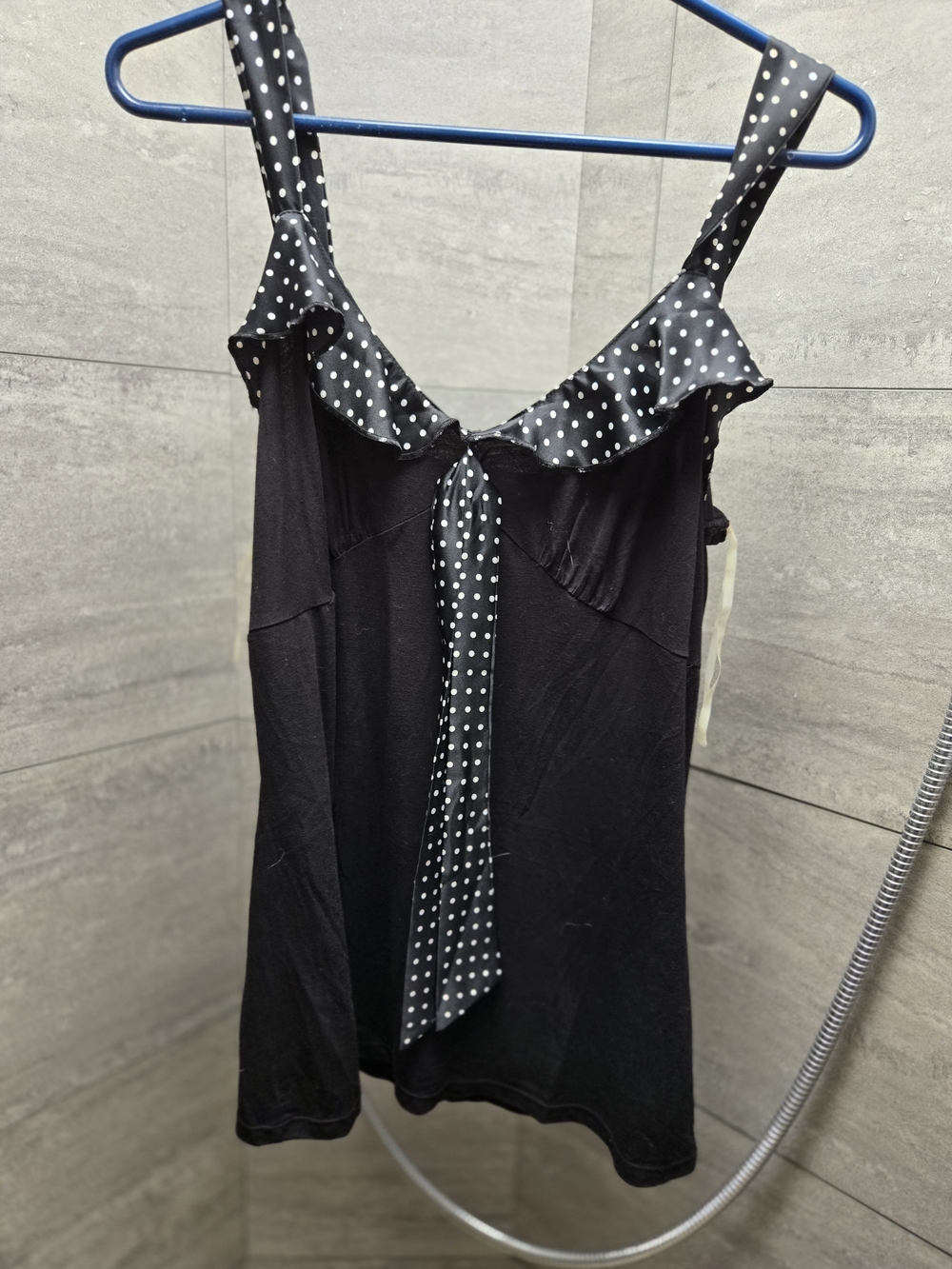 INC International Concepts Black Tank Top with White Polka Dot Trim